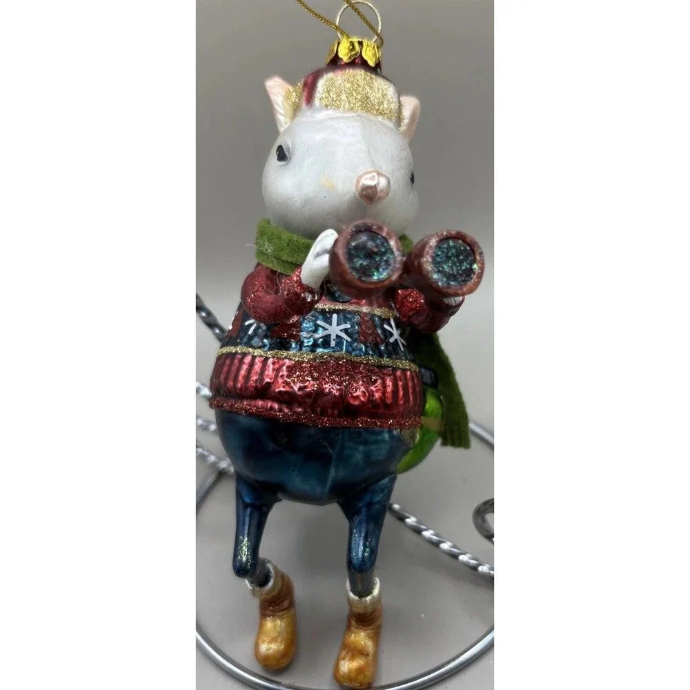 PIER 1 IMPORTS Art Glass Sightseeing MOUSE Tree Hanging Ornament Christmas